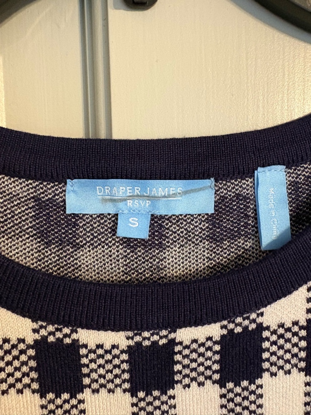 Draper James S Navy and White Gingham Knit Sleeveless Top - Picture 3 of 6